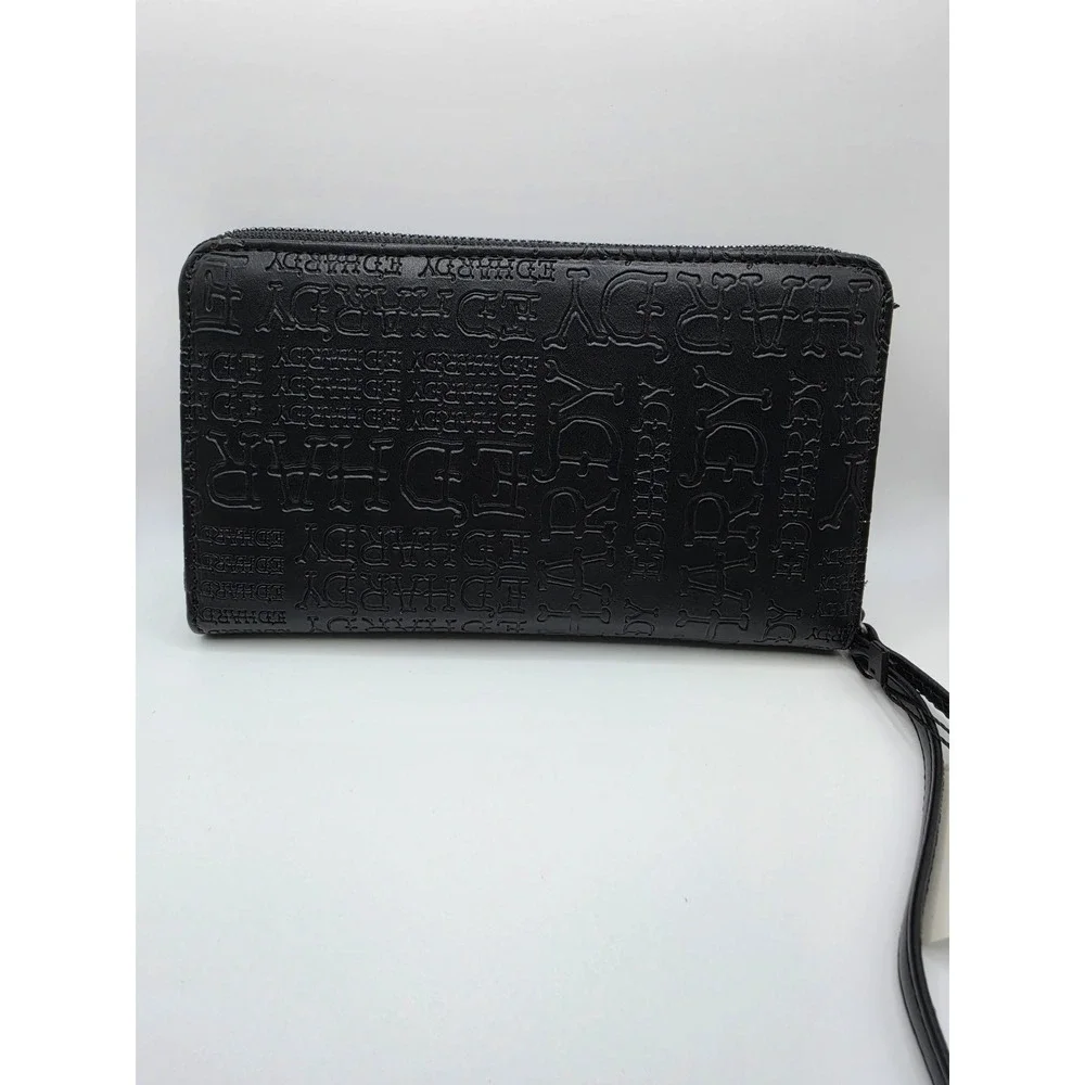 Ed Hardy Black Embossed Logo Zip Around Wristlet Wallet New with Tags